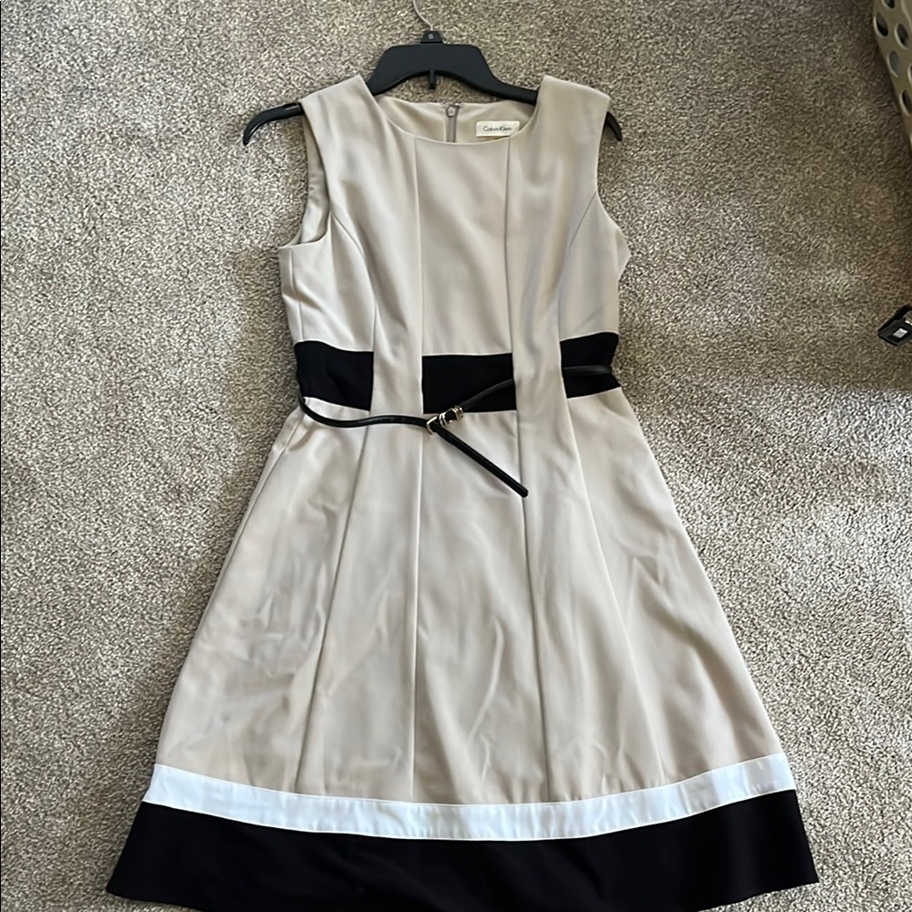 Calvin Klein Beige and Black A-Line Dress